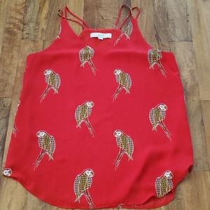 Loft double strap cami. Red with all parrot design